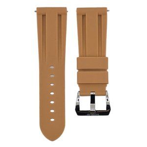 HORUS 26mm Rubber Strap - Desert Sand/Polished Silver Buckle - Luxury Watch Band